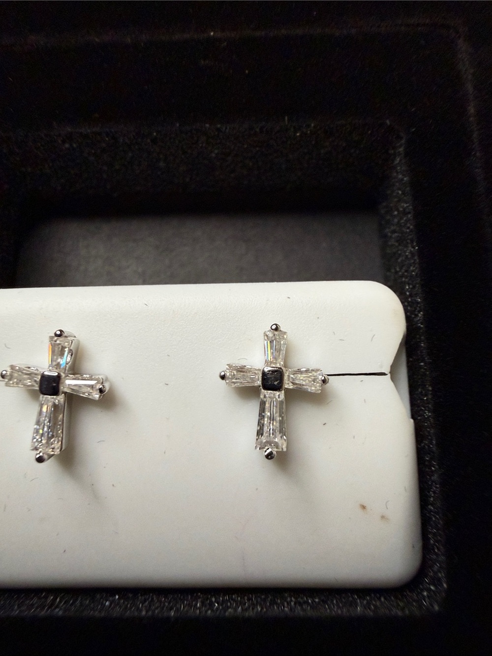 axnt Sterling Silver Cross Drop Earrings with Moissanite Stones - White